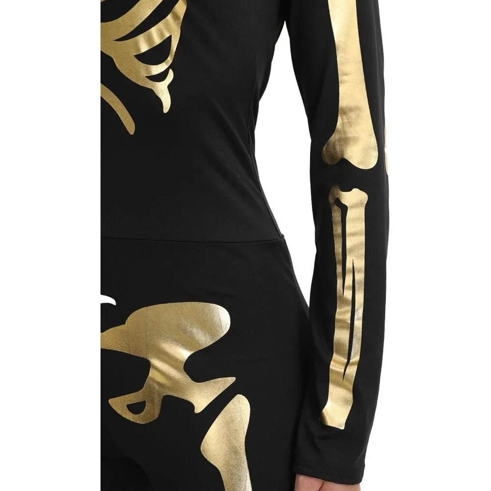 Women's Gold Skeleton Form Fitting Flattering Double Sided Skeleton Costume - Picture 9 of 9